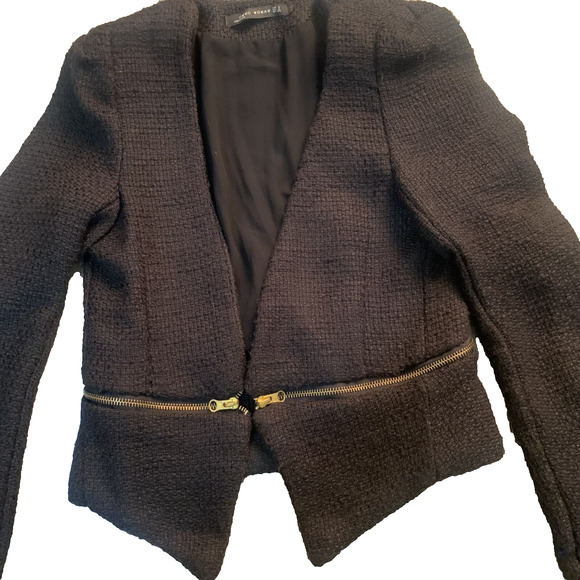 CMNC WOMAN BLACK OPEN FRONT SWEATER JACKET/BLAZER WITH ZIPPERS SIZE SMALL - Picture 2 of 6